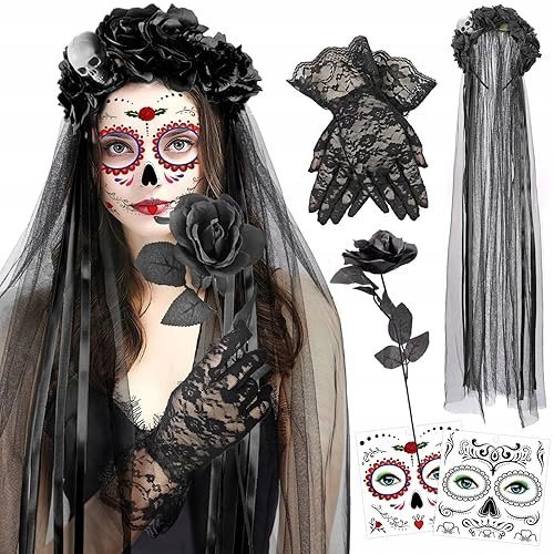 Opaska na głowę welon róża kwiatowa korona dzień zmarłych Halloween