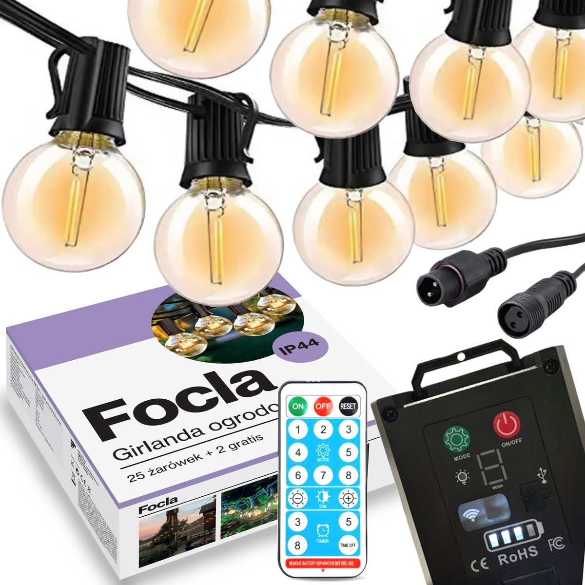 GIRLANDA SOLARNA OGRODOWA 25LED - 10m LAMPKI SOLARNE + PILOT