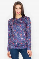 Bluzy damskie - granatowa BLUZA damska dresowa ŚLISKA w kwiaty S - miniaturka - grafika 1