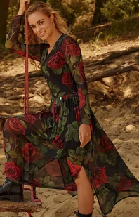 Sukienka maxi z motywem kwiatowym M813/49, Kolor czarno-czerwono-zielony, Rozmiar XL, Makadamia - Primodo.com - Sukienki - miniaturka - grafika 1