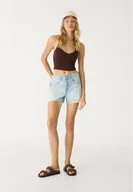 Spodenki damskie - Stradivarius D75 Spodenki jeansowe z przetarciami Granatowy/wyblakły niebieski 40 - miniaturka - grafika 1