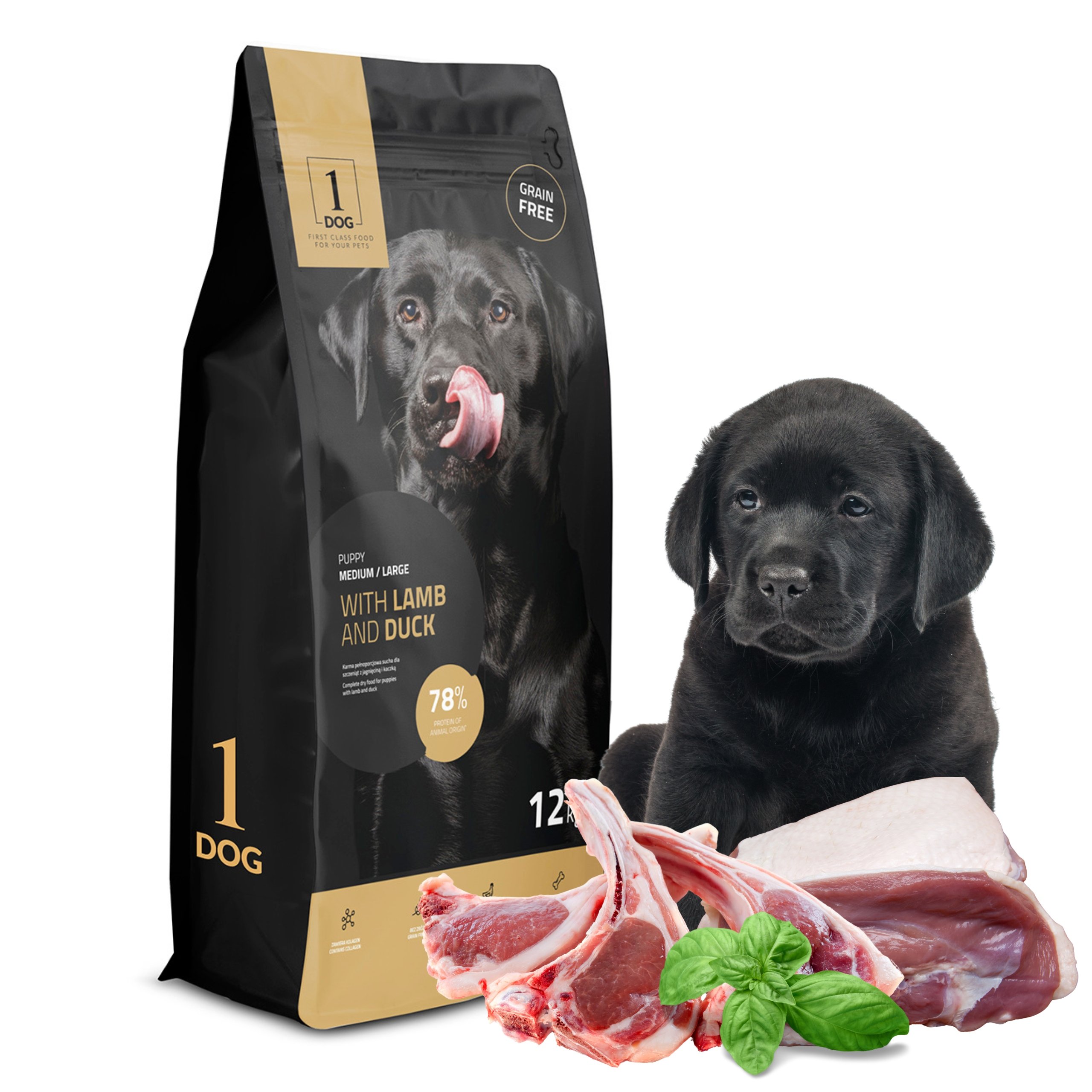 1DOG PUPPY 12KG LAMB DUCK JAGNIĘCINA KACZKA  M/L BEZ ZBÓŻ