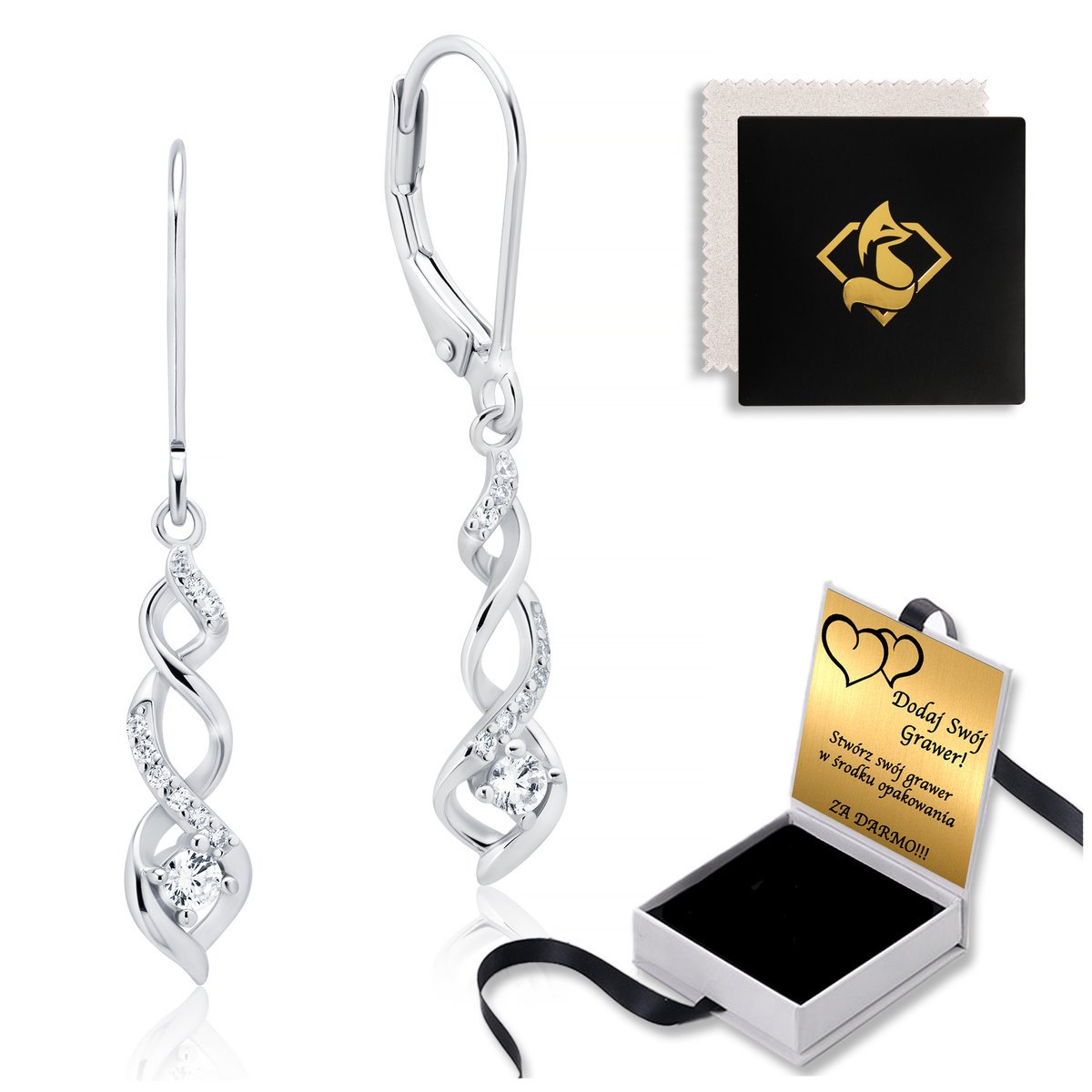 Srebrne Kolczyki Długie Wiszące Prezent dla Kobiety SREBRO Grawer