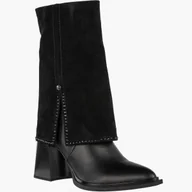 Kozaki damskie - Botki Damskie Skórzane Buty Na Obcasie Zimowe Ocieplane Kozaki Czarne Maciejka K7206-01/00-8 Czarny 39 - miniaturka - grafika 1