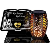 Lampiony i znicze - ZNICZ SOLARNY LED WIECZNY PODSTAWKA NA CMENTARZ GRÓB Księga EFEKT PŁOMIENIA DLA RODZICÓW - miniaturka - grafika 1