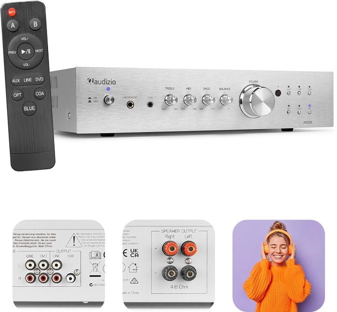 Audizio Wzmacniacz HiFi 2x 200W 8 Ohm BT AD220A one size