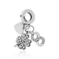 Wisiorki - Srebrna zawieszka/charms do bransoletki koniczynka i znak nieskończoności pr. 925 - miniaturka - grafika 1