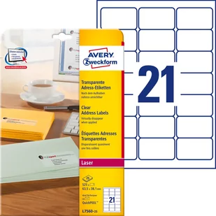 Avery Zweckform Etykiety adresowe Zweckform 63,5 x 38,1 mm (do kopert c6) do drukarek laserowych; przezroczyste ZW242 - Etykiety do drukarek - miniaturka - grafika 1