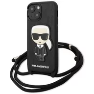 Etui i futerały do telefonów - Etui Karl Lagerfeld do iPhone 13 Pro / 13 6,1" hardcase czarny Leather Monogram Patch and Cord - miniaturka - grafika 1