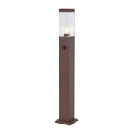 Lampy ogrodowe - QAZQA Lampa zewnętrzna rdzawobrązowa z przezroczystym szkłem 80 cm IP44 z gniazdem i czujnikiem ruchu - Malios - miniaturka - grafika 1
