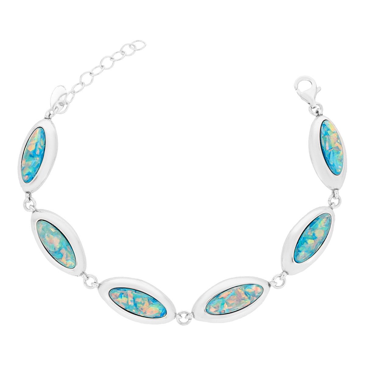 Srebrna bransoletka owalne kształty z opalizującymi kamieniami 18-21 cm pr. 925