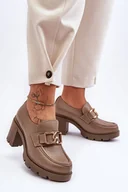 Półbuty damskie - Półbuty Eleganckie Obcas Słupek Ozdoba Ciemnobeżowe Harmell 20097 - Zazoo - miniaturka - grafika 1