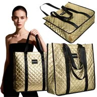 Torebki damskie - Torebka damska shopper XXL pikowana torba duża na ramię złota na zamek zakupowa shopper bag - miniaturka - grafika 1
