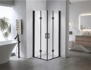 HYDROSAN Kabina prysznicowa kwadratowa narożna 90x90x195 drzwi podwójne składane profil okrągły czarna szkło transparentne uniwersalna z powłoką Nano Glass BS05B-90 - Kabiny prysznicowe - miniaturka - grafika 1