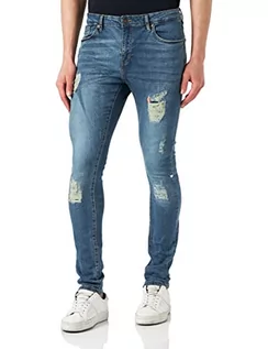 Spodenki męskie - Urban Classics Męskie spodnie jeansowe o kroju slim fit, niebieskie heavy destroed washed, 34/32 - grafika 1