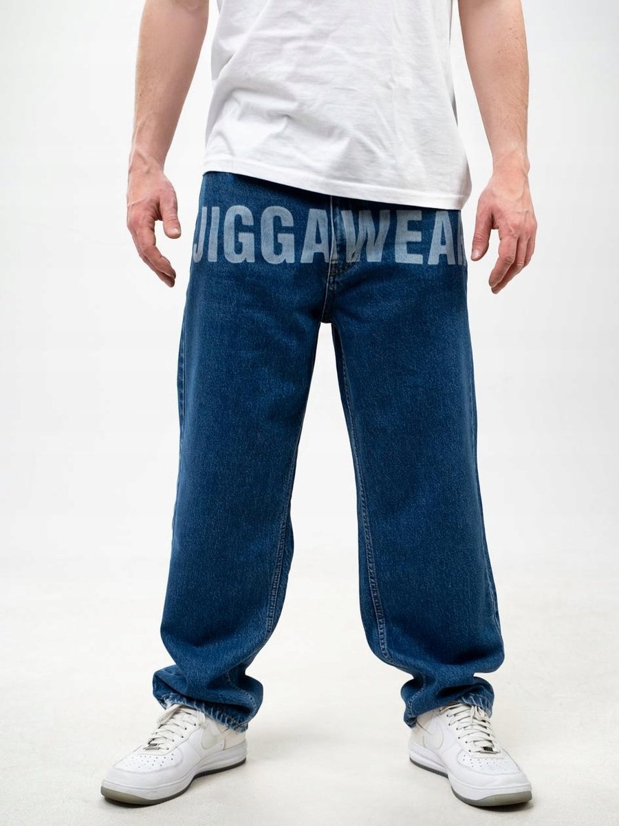 SZEROKIE SPODNIE JEANSOWE BAGGY Męskie Niebieskie Jigga Front Laser XXL