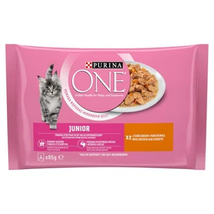 PURINA ONE Junior Karma dla kociąt z kurczakiem i marchewką 340 g (4 x 85 g) - Woda - miniaturka - grafika 1