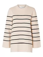 Swetry damskie - SELECTED FEMME Damski sweter z dzianiny oversize, Brzoza/paski: czarny, L - miniaturka - grafika 1