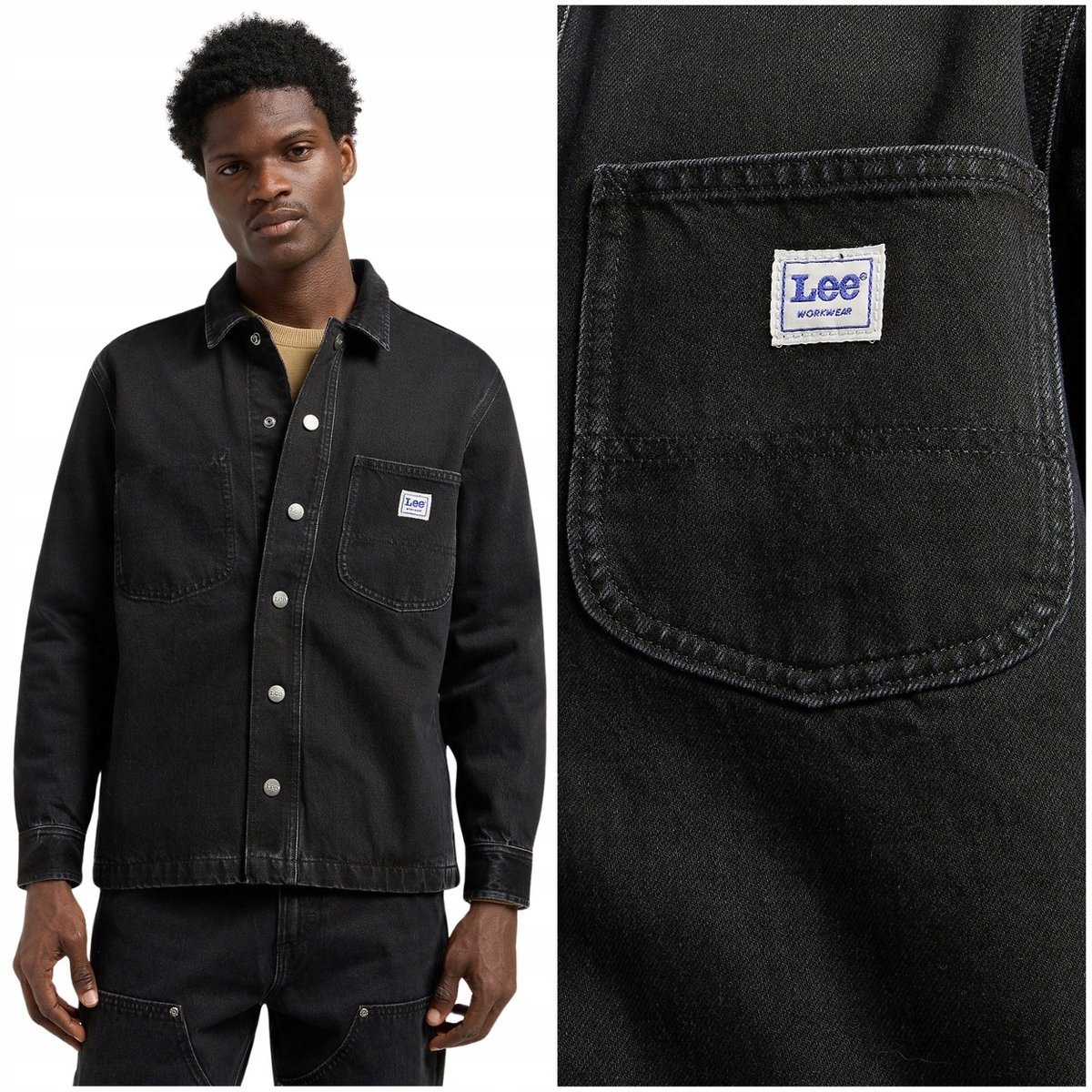 Lee Rlx Workwear Overshirt luźna czarna jeansowa kurtka koszula katana XL