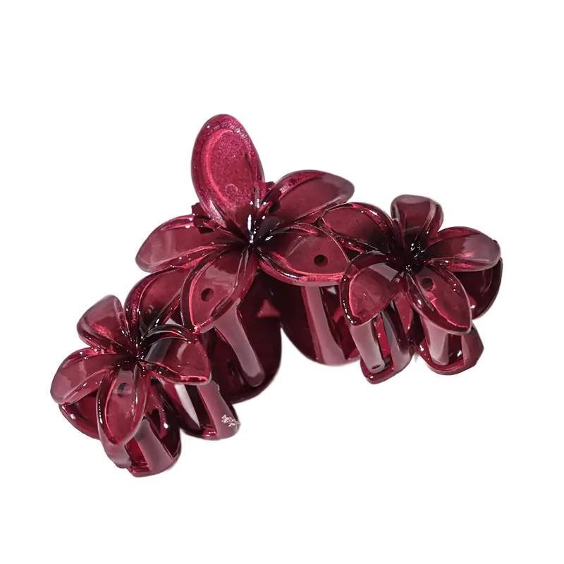 Elegancka Spinka Klips Klamra do Włosów w Kwiaty Bordowa