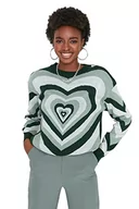 Swetry damskie - Trendyol Damska bluza z okrągłym dekoltem w paski, regularny sweter, ZIELONY, S - miniaturka - grafika 1