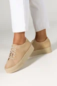 Półbuty damskie - Beżowe sneakersy skórzane damskie creepersy sznurowane PRODUKT POLSKI Casu 2691 - miniaturka - grafika 1