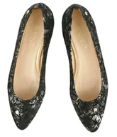 Baleriny - Baleriny Skórzane czarne ze srebrnymi kwiatami (4889) - miniaturka - grafika 1