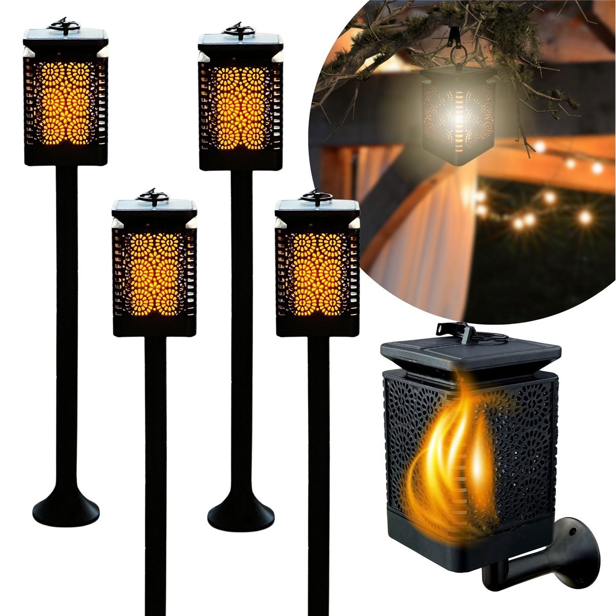 Blixtar 4X Lampa Solarna 3W1 Ogrodowa Led, Lampion, Pochodnia Efekt Płomienia Latarnia