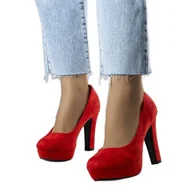 Czółenka - Czerwone czółenka na słupku Tatum - ButyModne - miniaturka - grafika 1