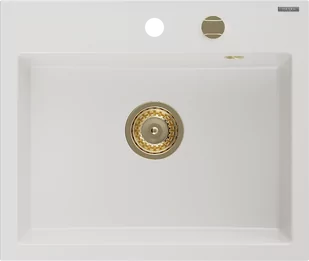 Mexen Oscar zlewozmywak granitowy 1-komorowy 580 x 490 mm, biały, syfon złoty - 6519581000-20-G - Zlewozmywaki - miniaturka - grafika 1