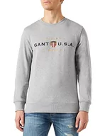 Bluzy męskie - GANT Męska bluza D1. Banner Shield C-Neck, szary melanż, standardowa - miniaturka - grafika 1
