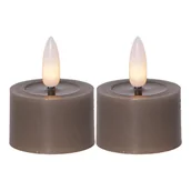 Świece - Zestaw 2x świeca LED woskowa tealight FLAMME FLOW brązowo-szara - miniaturka - grafika 1