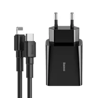 Ładowarki do telefonów - Baseus szybka ładowarka sieciowa USB Typ C Power Delivery 18 W 3 A + kabel USB Typ C - Lightning 2,4 A 1 m czarny (TZCCFS-X01) - miniaturka - grafika 1