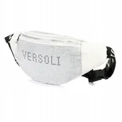 Nerki - Nerka Saszetka Damska TOREBKA DUŻA Pojemna z Paskiem Kryształki Biała - miniaturka - grafika 1