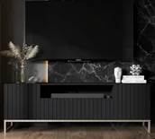 Szafki RTV - Szafka RTV Glamour Nowoczesna Komoda RTV Glamour Czarny Mat 150 cm Metalowa Rama - miniaturka - grafika 1