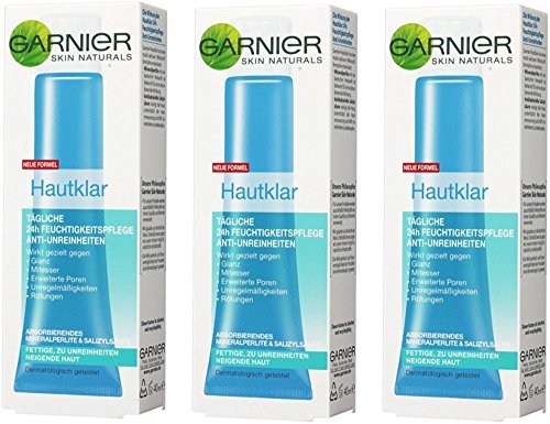 Garnier Hautklar 24h krem nawilżający do twarzy, przeciwzmarszczkowy i skłonny do zanieczyszczeń, 3 x 40 ml