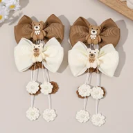Ozdoby do włosów - TEMU Zestaw 4 uroczych spinek do włosów dla dziewczynek z motywem misia - beżowe i brązowe wsuwki z frędzlami, idealne do codziennego użytku. - miniaturka - grafika 1