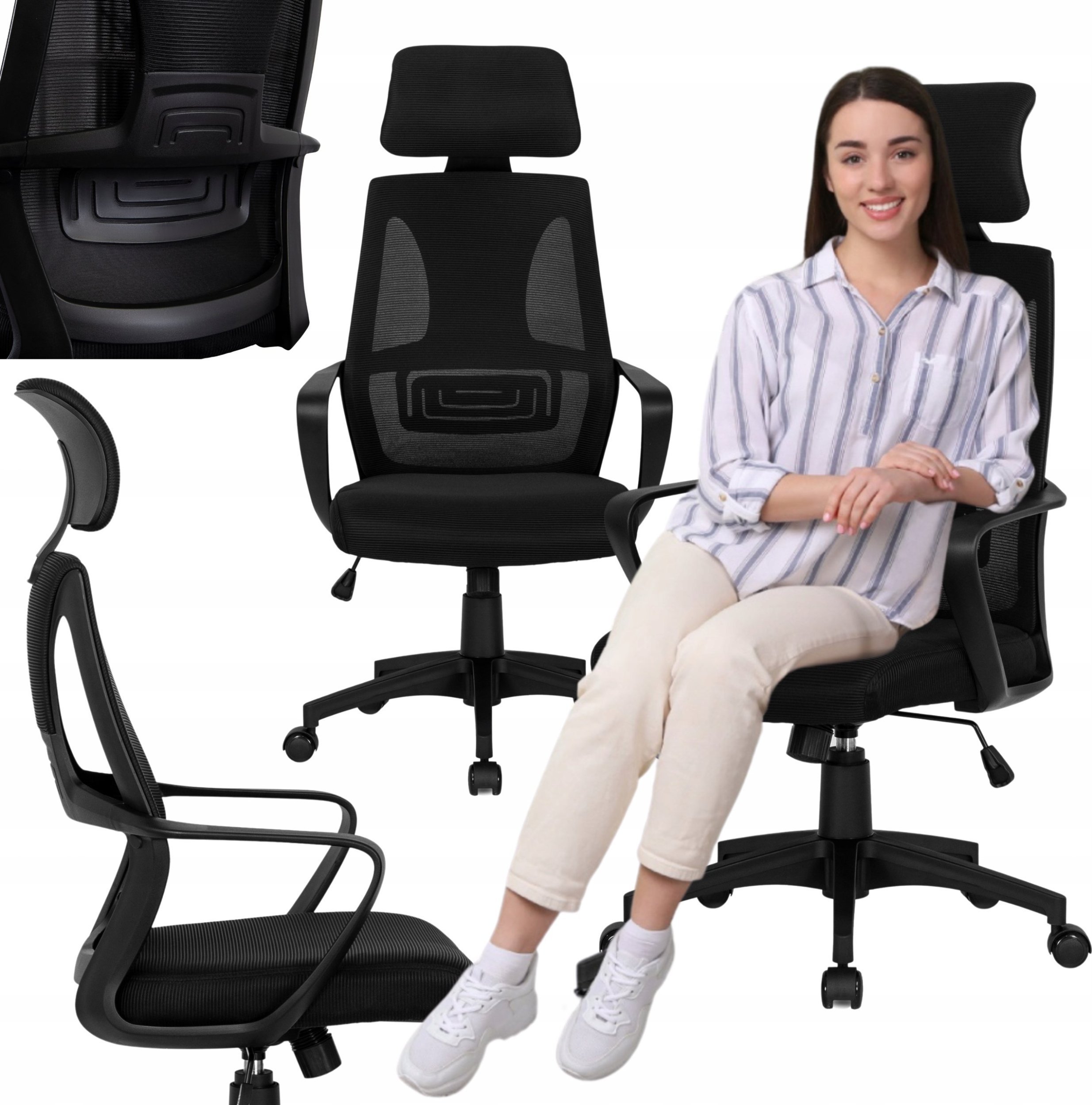 Krzesło Obrotowe Biurowe STARK Fotel Biurowy Obrotowy Czarny Ergonomiczny