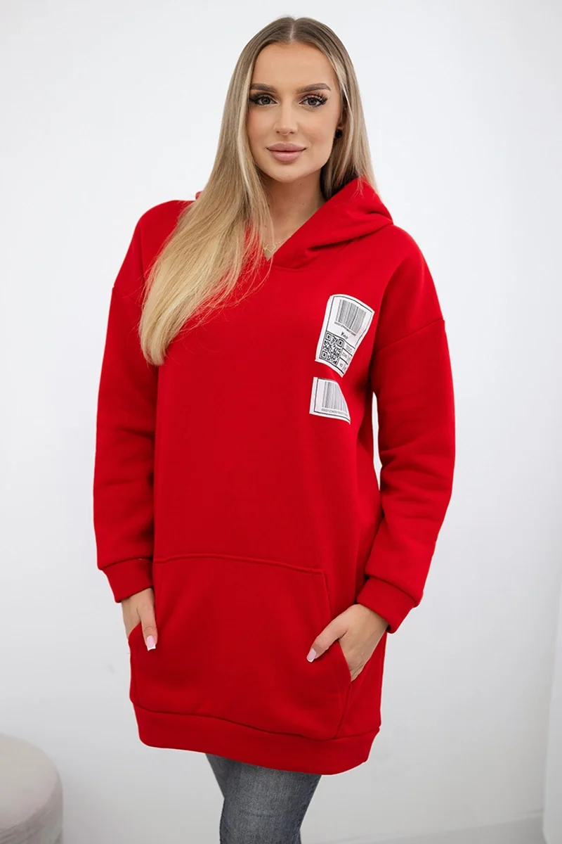 Bluza z kapturem z naszywkami czerwona Czerwony