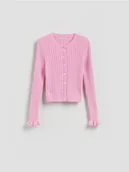 Swetry damskie - Reserved - Prążkowany kardigan - różowy - miniaturka - grafika 1