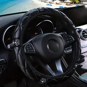 Inne - TEMU Pokrowiec na Kierownicę z PU Skóry z Błyszczącą Koroną i Cyrkoniami - Antypoślizgowy, Bez Wewnętrznego Pierścienia, Pasuje do Kół -15 cali, - miniaturka - grafika 1