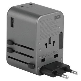 ENERGEA ład. siec. 1xUSB+2xUSB-C PD-PPS-QC 3.0 65W 1A2C adapter 4w1 US/UA/EU/UK szary/gunmetal Travelworld Adapter GaN65W - Ładowarki do telefonów - miniaturka - grafika 4