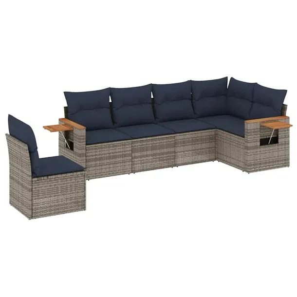Zestaw mebli ogrodowych modułowych z poduszkami, szary, rattan PE, 62x62x6