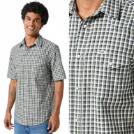 Koszule męskie - Wrangler SS WESTERN SHIRT Green BAWEŁNIANA KOSZULA W KRATĘ KRÓTKI RĘKAW M - miniaturka - grafika 1
