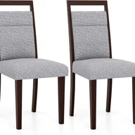 Krzesła - Zestaw 2 Krzeseł do Jadalni, Tapicerowane Krzesła Kuchenne, Wysokie Oparcie, Nogi z Drewna Kauczukowego, Siedzisko z Lnu (Szare) - miniaturka - grafika 1
