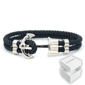 Bransolety męskie - MĘSKA BRANSOLETKA PLECIONA KOTWICA CZARNA SREBRNA - miniaturka - grafika 1