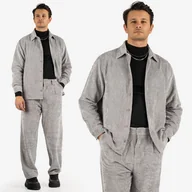 Dresy męskie - Komplet Sztruksowy Męski Koszula Spodnie Stylowy Elegancki Szary 2512 S Szary - miniaturka - grafika 1