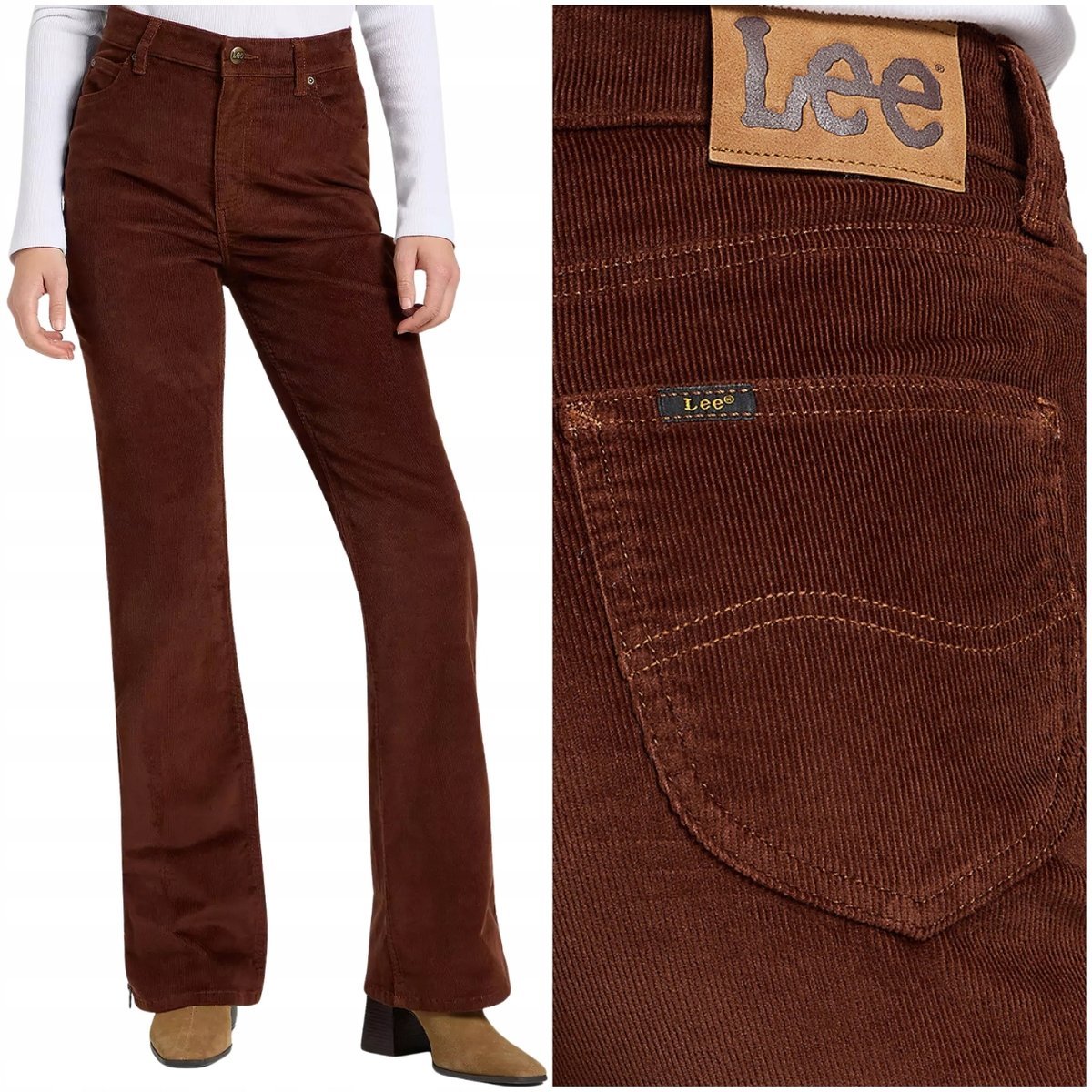 Lee Zipped Bootcut rozszerzane damskie spodnie sztruksy z zamkami W29 L31
