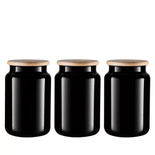 Zestaw czarnych słoików do przechowywania z drewnianymi deklami Carissa Black&White 3x970 ml - Pojemniki kuchenne - miniaturka - grafika 1