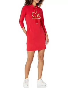 Calvin Klein Damska sukienka z kapturem z długim rękawem, Czerwony/złoty, M - Sukienki - miniaturka - grafika 1